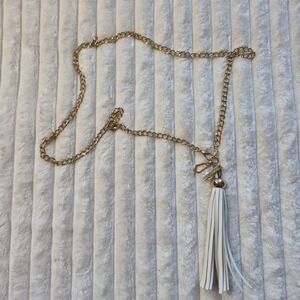 Aldo Gold Chain‎ Belt White Tassel Charm Logo Curb Link Waist Accessory